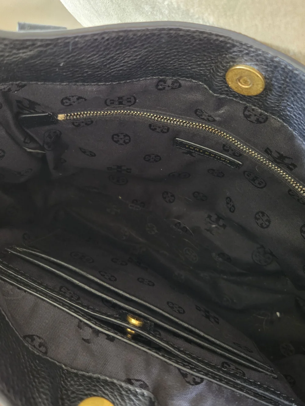 Tory Burch Black Pebbled Leather Shoulder Bag with Gold Hardware